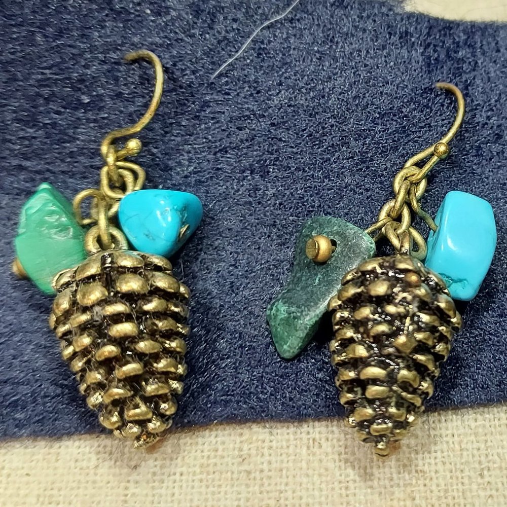 Pine Cone turquoise and malachite stone dangle earrings